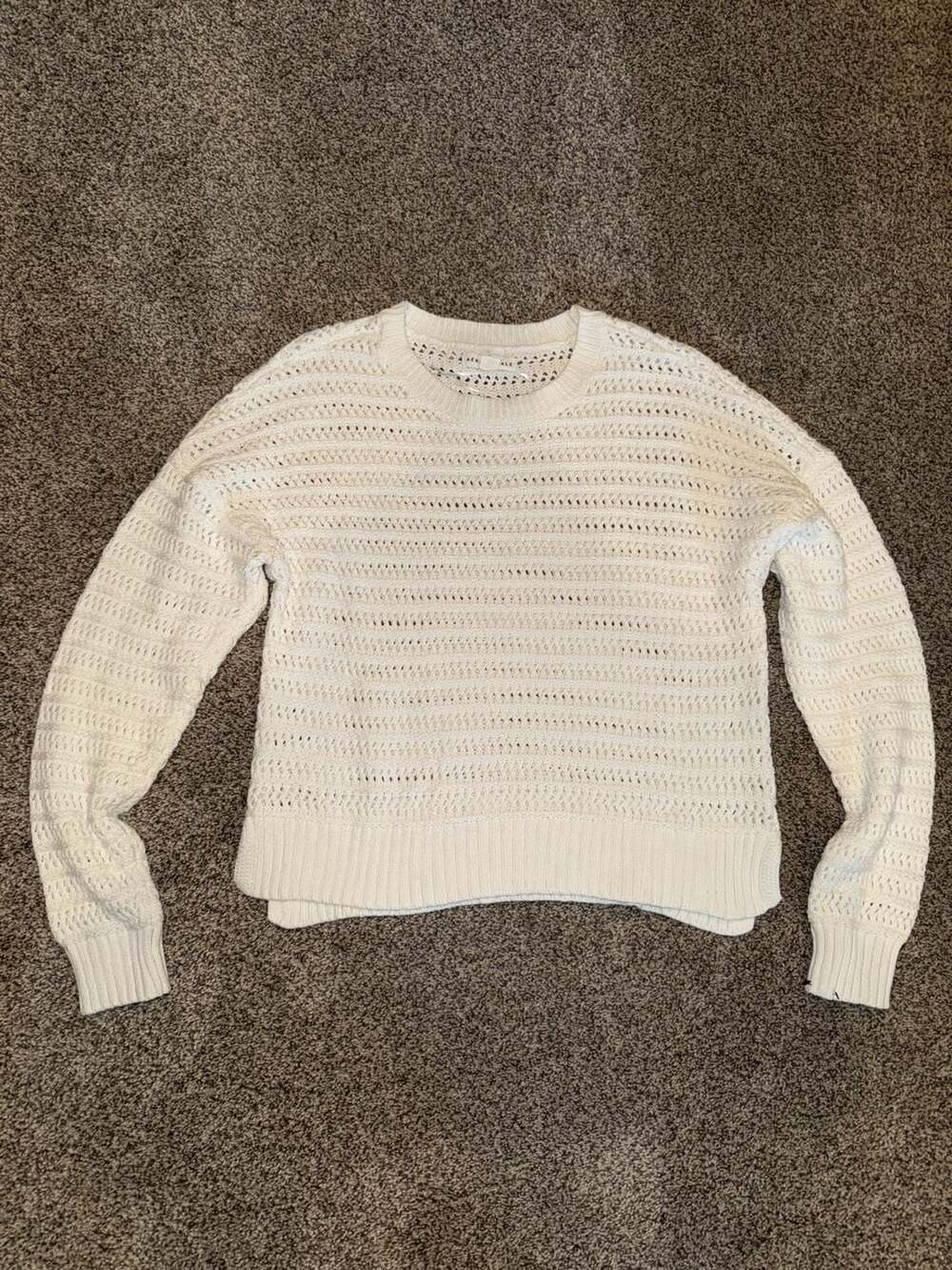 Aéropostale Women's Cream Open-Knit Long Sleeve Crewneck Sweater